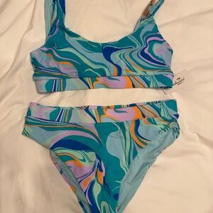Beach Joy High Waisted Teal Multi Swirl Bikini
